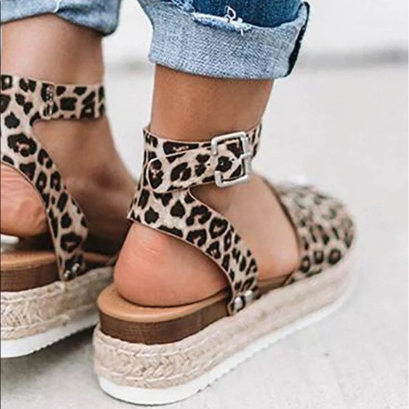 Cheetah Chunky Espadrille Flatform Wedge Sandal - Picture 5 of 7